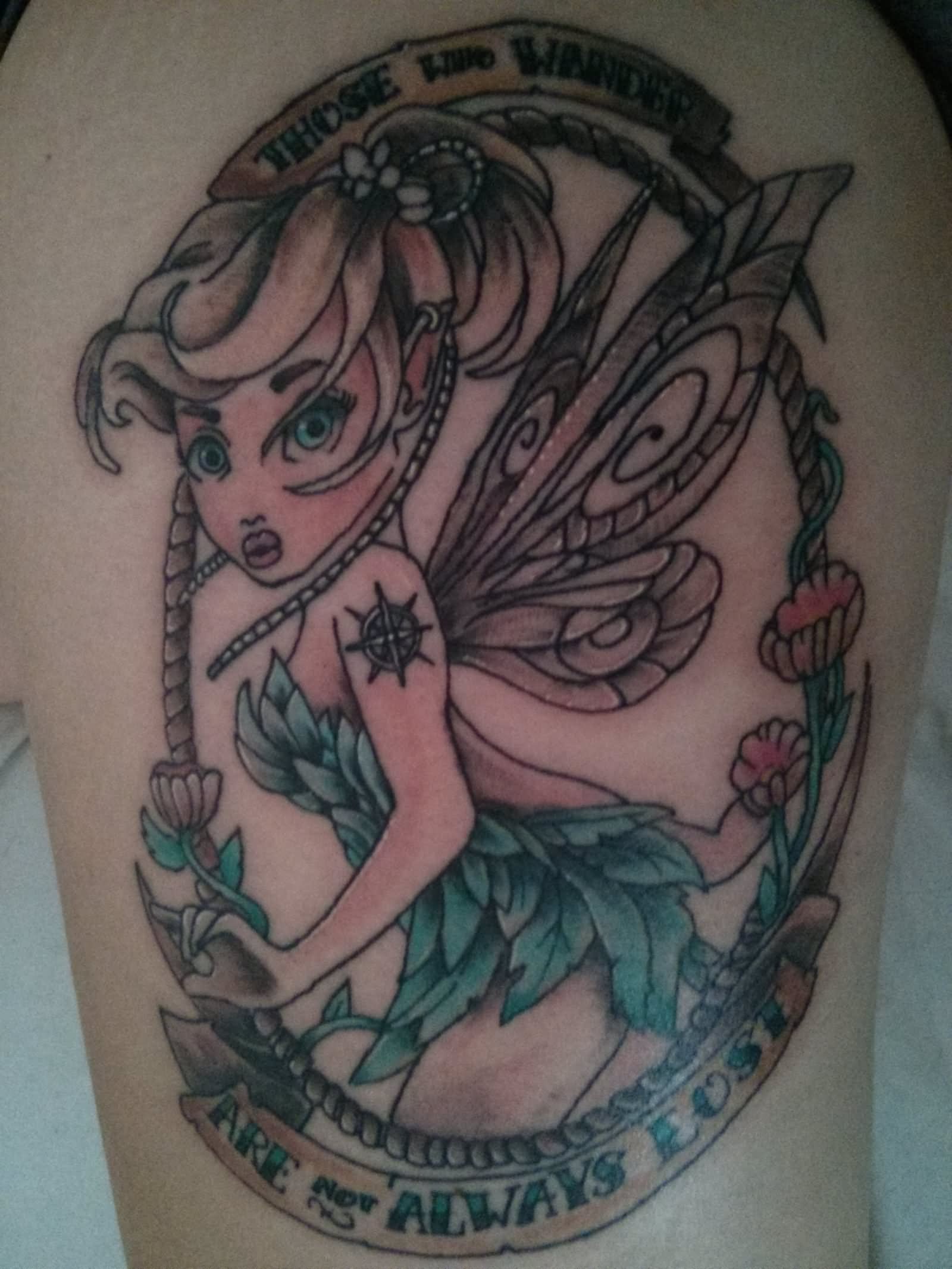 Tinkerbell In Frame With Banner Tattoo Design By Encryptioncsta