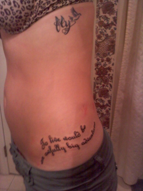 Tinkerbell Quote Tattoo On Girl Side Rib