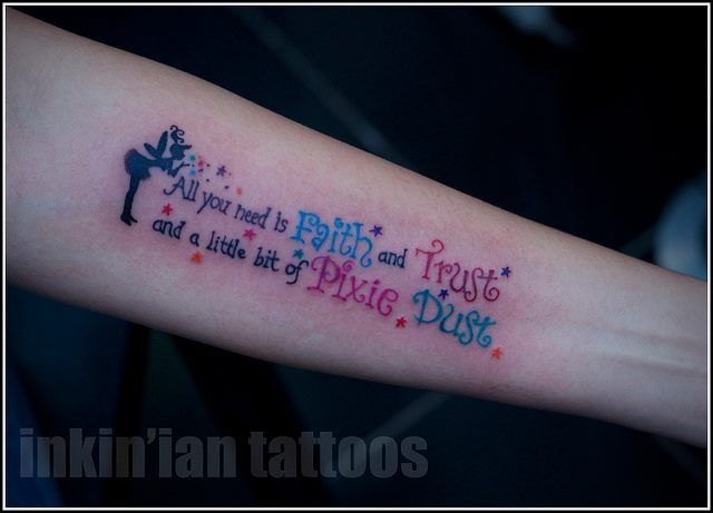 Tinkerbell Quotes Tattoo On Forearm