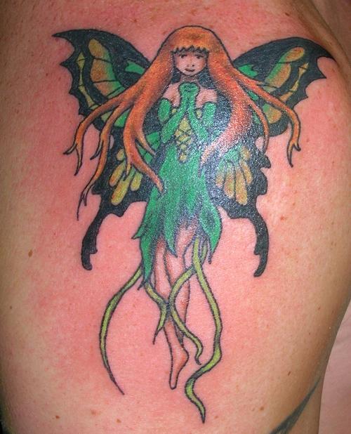 Tinkerbell With Butterfly Wings Tattoo Design