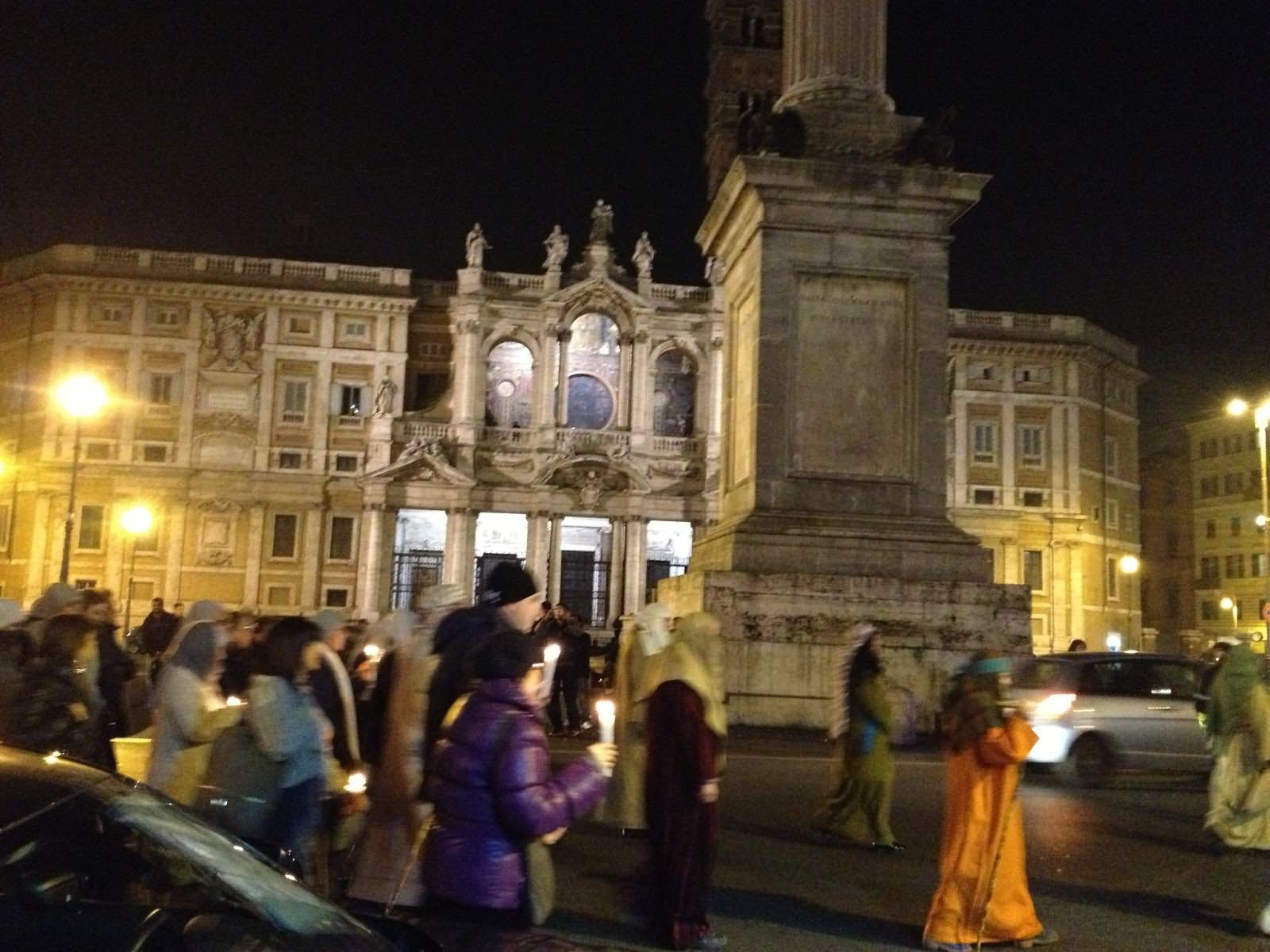 Tourist At Night In Basilica di Santa Maria Maggiore