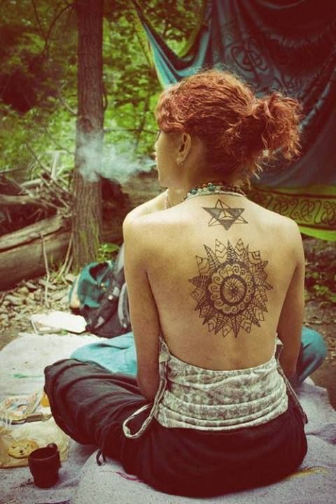 Unique Hippie Flower Tattoo On Girl Back By Janny Dangerous