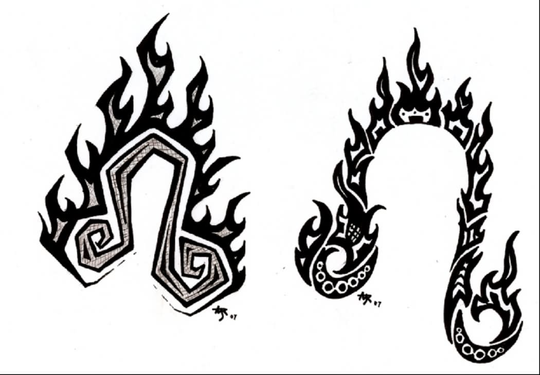 Unique Two Zodiac Leo Symbol Tattoo Stencil