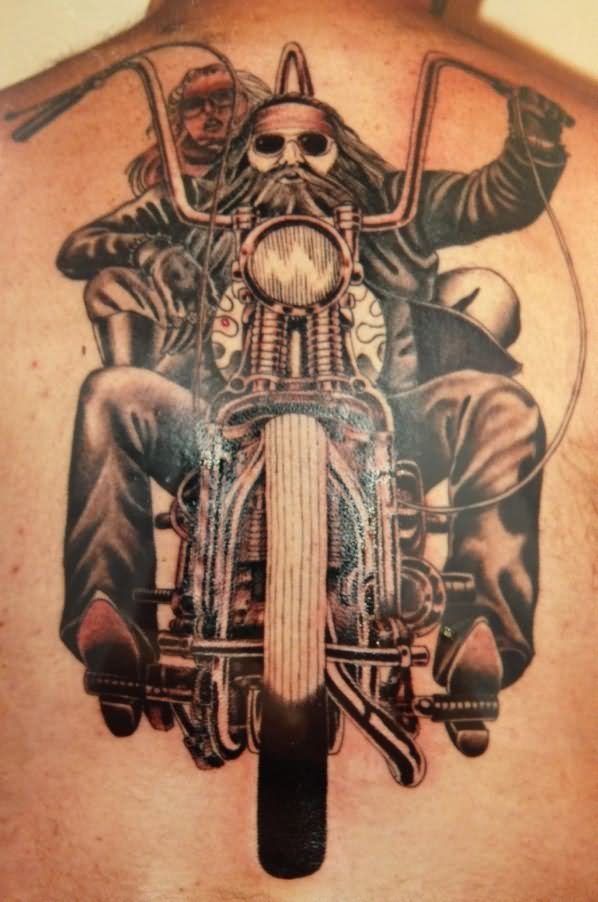 Upper Back Motorcycle Tattoo For Men