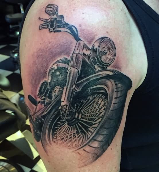Vintage Motorbike Tattoo On Right Half Sleeve