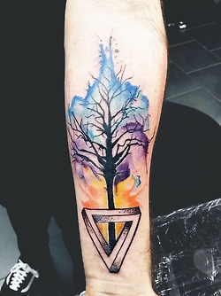 Watercolor Hippie Tree Tattoo Design For Forearm