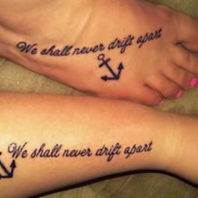 We Shall Never Drift Apart Friendship Anchor Tattoo On Arm And Foot