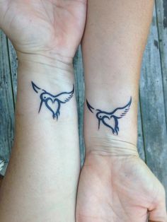 Winged Heart Friendship Birds Tattoos On Wrists