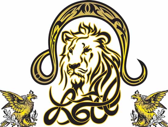 Yellow And Black Tribal Leo Symbol And Lion Tattoo Design By Nicholas Demetro