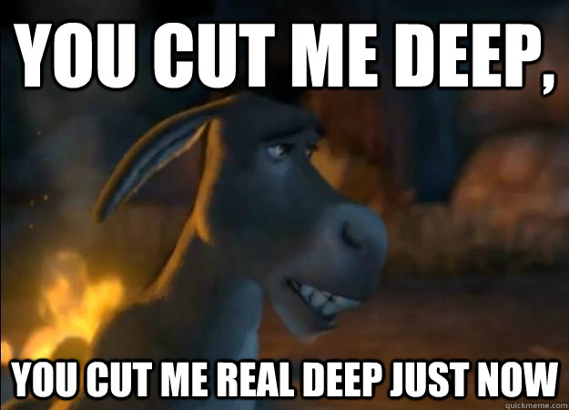You Cut Me Deep Funny Donkey Meme Image