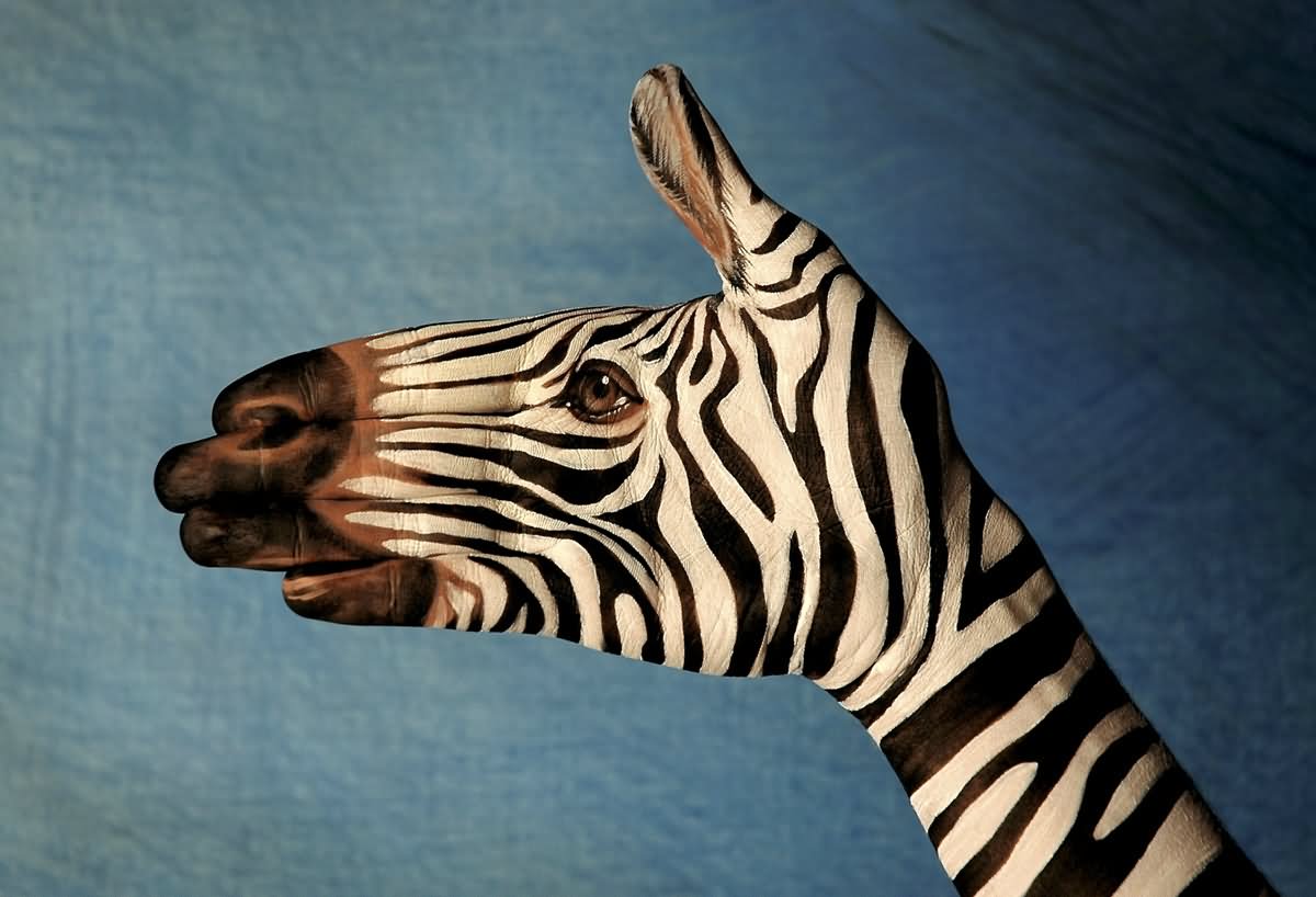 Zebra Face On Hand Funny Art Picture For Whatsapp