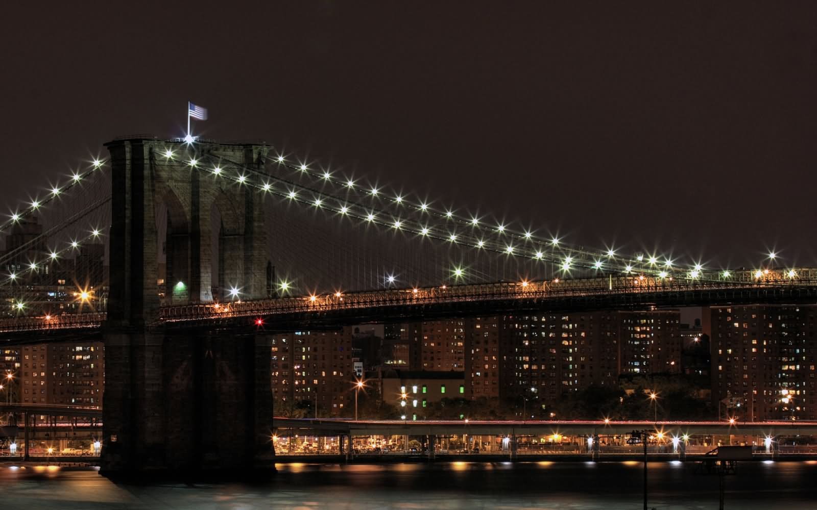 Adorable Night Scene Of Brooklyn Bridge