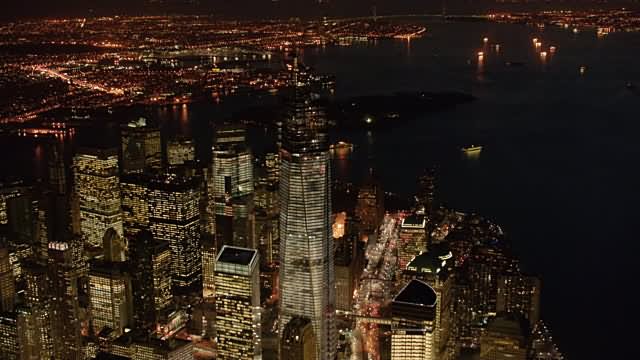 Aerial View Of One World Trade Center At Night