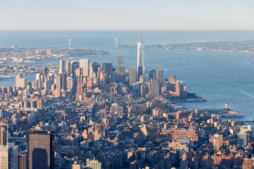 Aerial View Of The Manhattan City And One World Trade Center