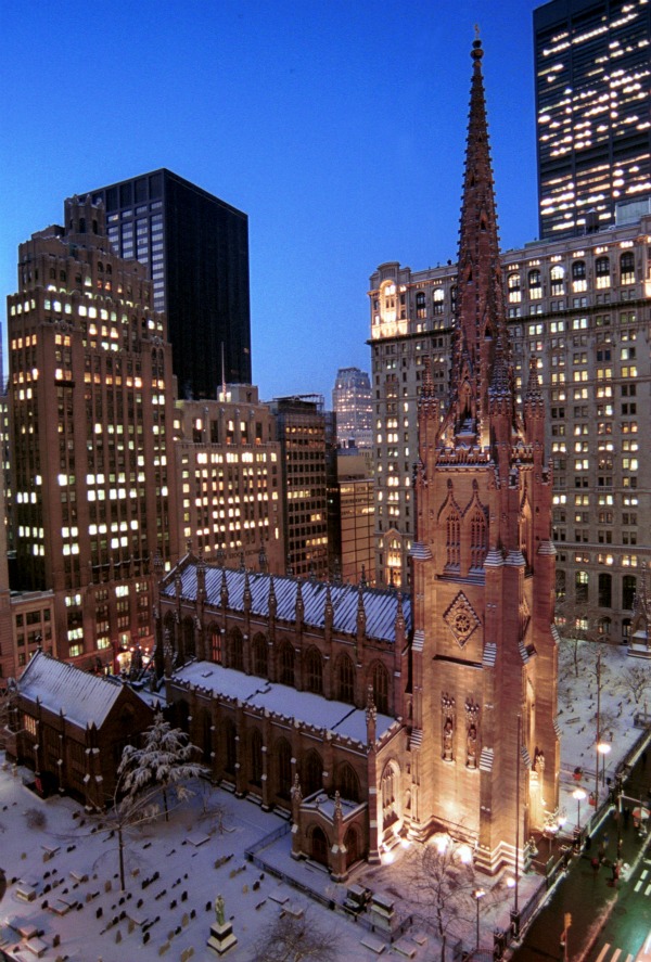 Aerial View Of Trinity Church At Night