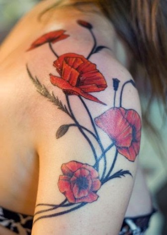 Amazing Feminine Flowers Tattoo Design For Shoulder