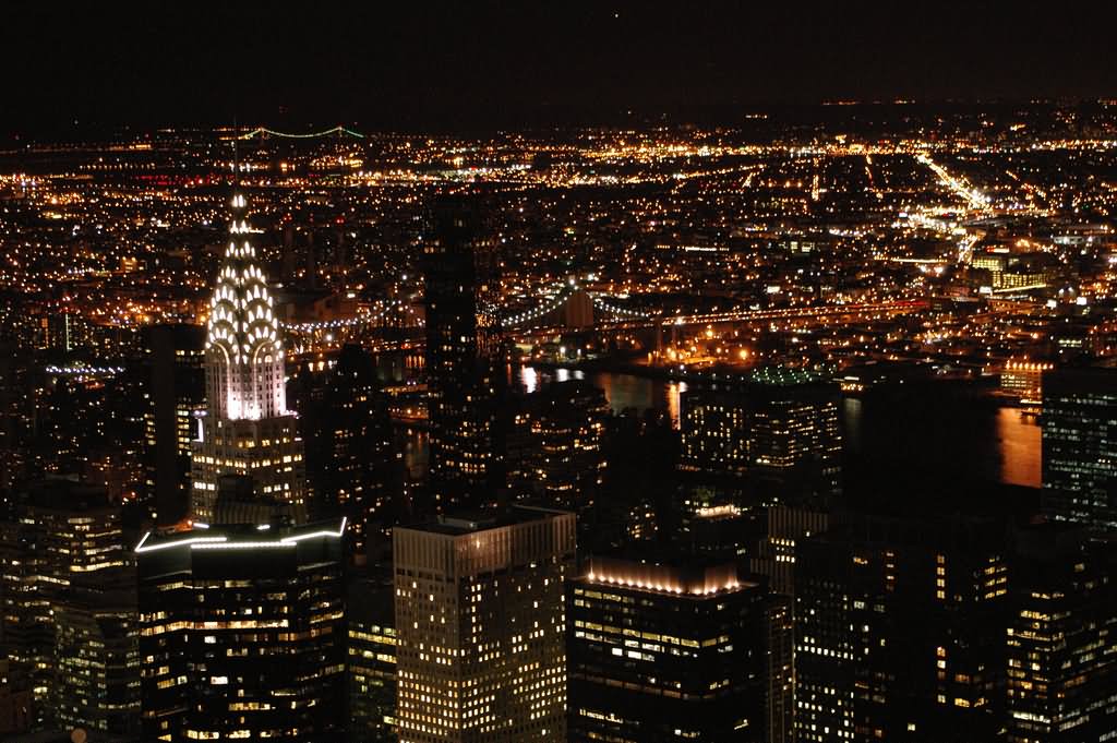 Amazing Night View Of Chrysler Building And Manhattan