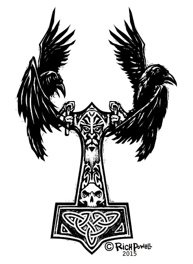 Anchor Thor And Norse Raven Tattoo Design