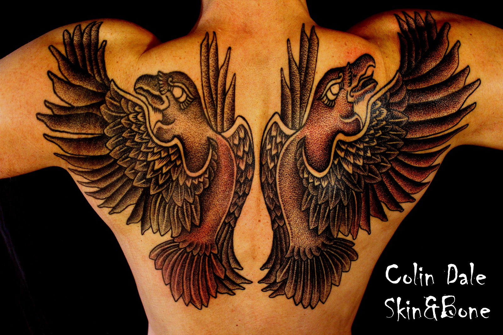 Back Shoulders Flying Hugin And Munin Tattoo