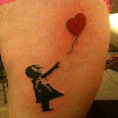 Banksy Girl Silhouette Tattoo On Leg