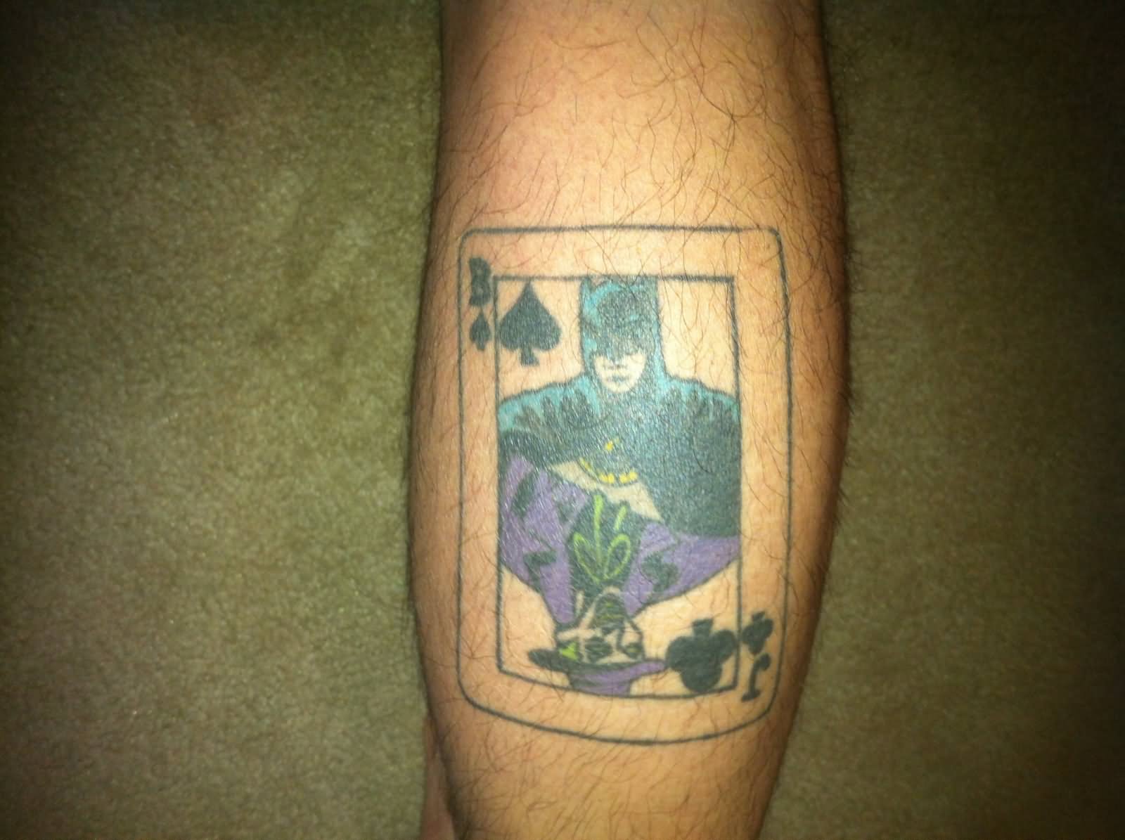 Batman Joker Card Tattoo On Leg