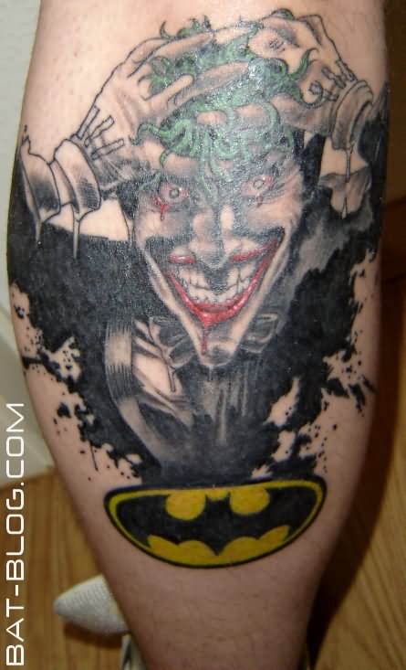 Batman Joker Tattoo On Back Leg