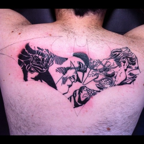 Batman Joker Tattoo On Man Upper Back