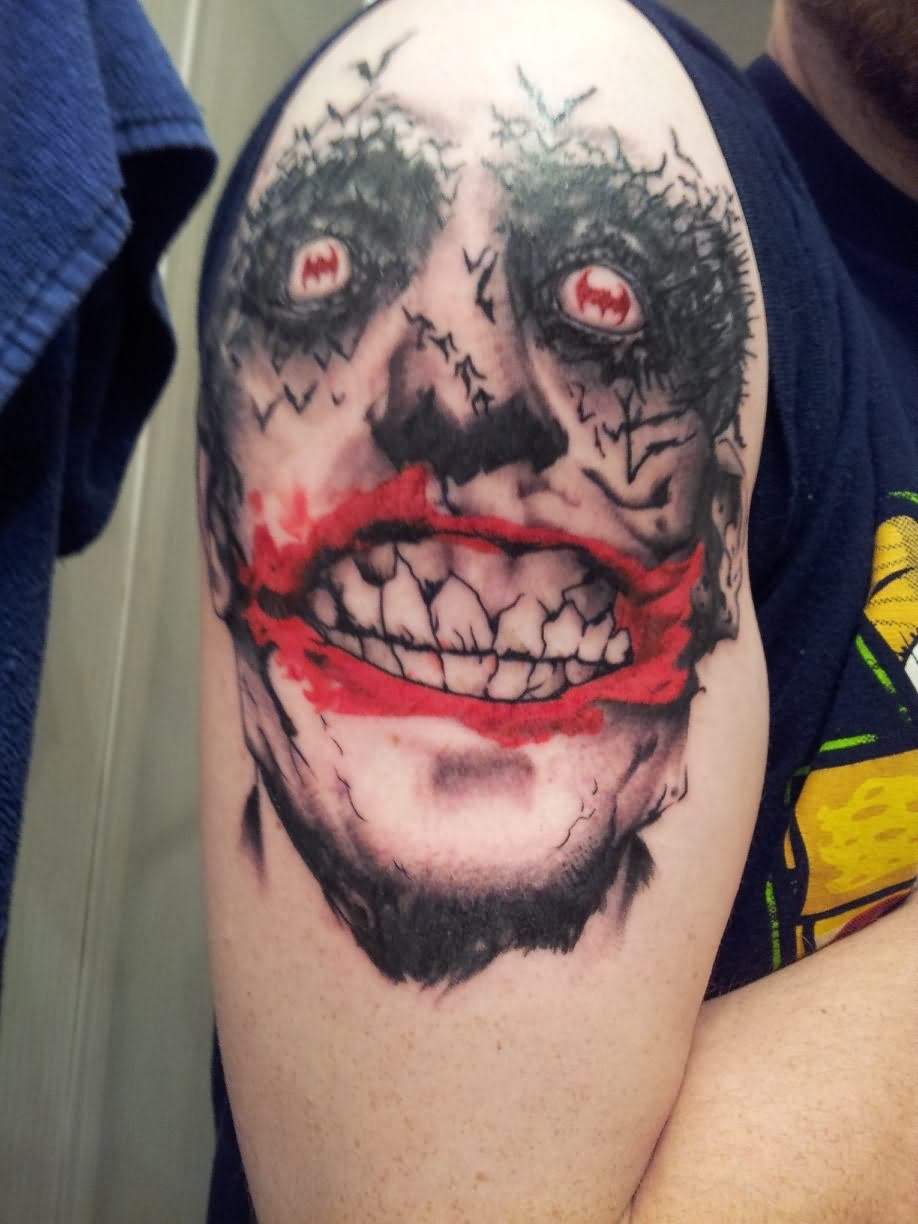 Batman Joker Tattoo On Right Shoulder For Men