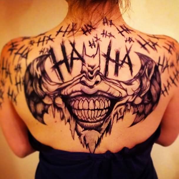 Batman Joker Tattoo On Upper Back For Girls