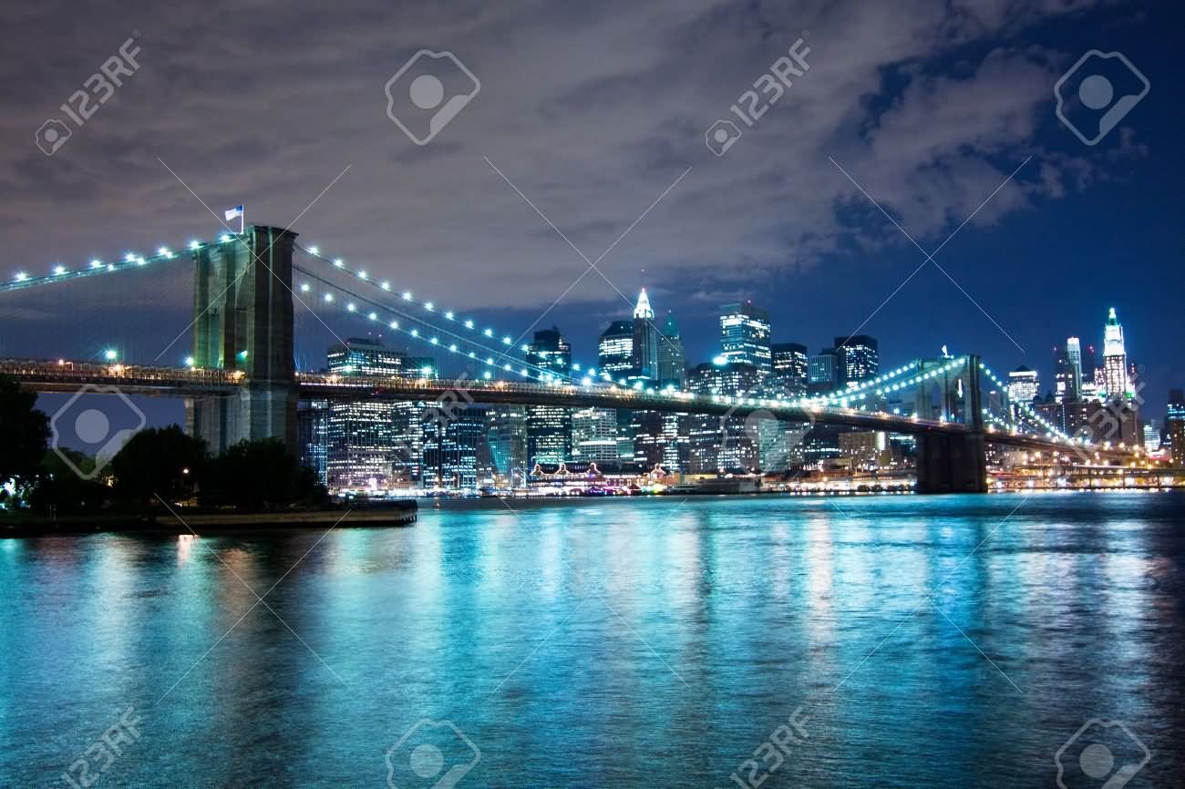 Beautiful View Of Brooklyn Bridge At Night