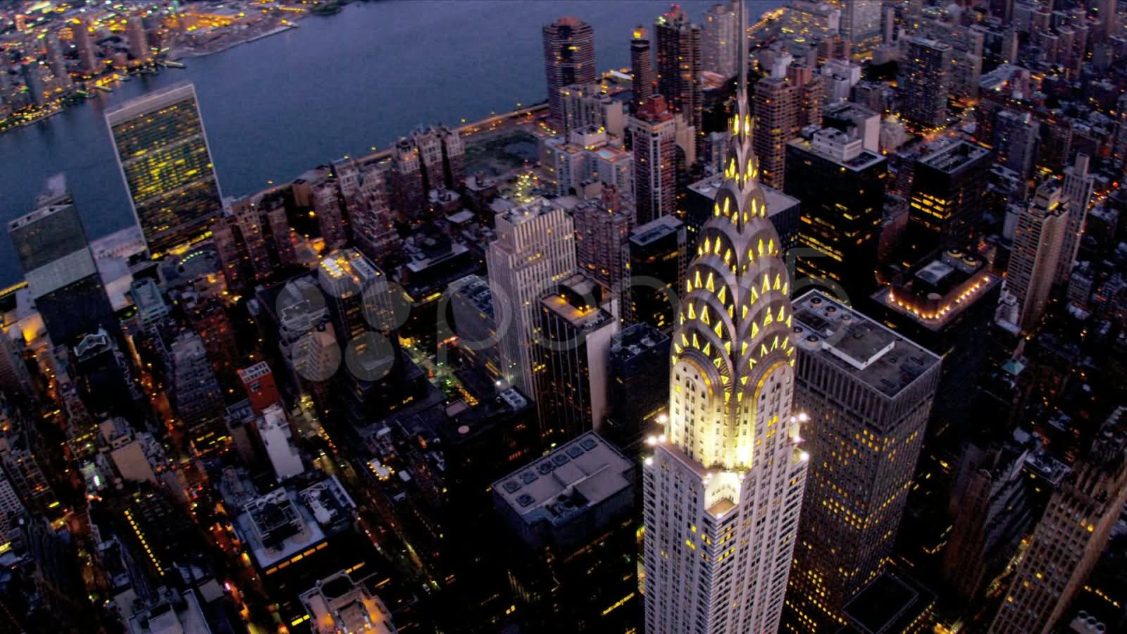 Beautiful Aerial View Of Chrysler Building At Night