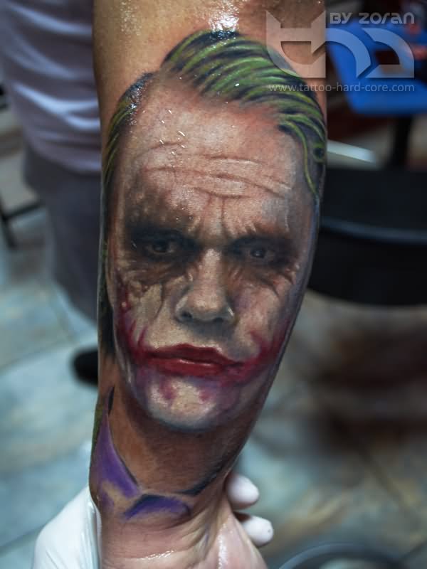 Beautiful Joker Head Tattoo On Left Arm