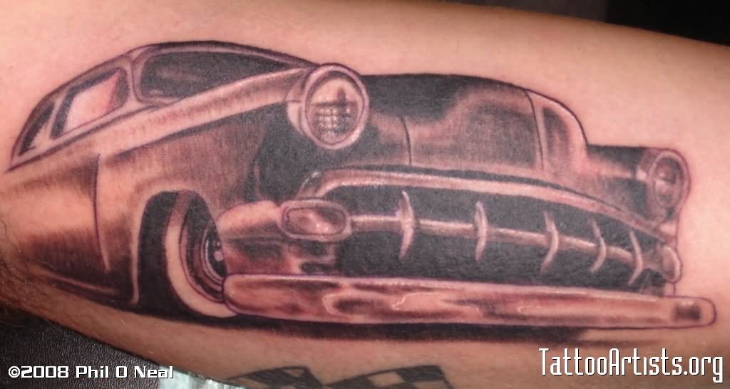 Black And Grey Car Tattoo Closeup Image