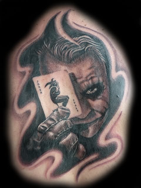 Black And Grey Joker Card Tattoo Image