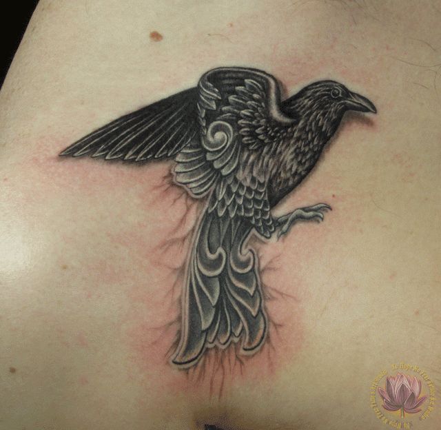 Black And Grey Norse Raven Tattoo