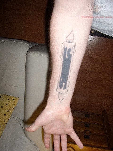 Black Burning Candle On Both Sides Tattoo On Arm
