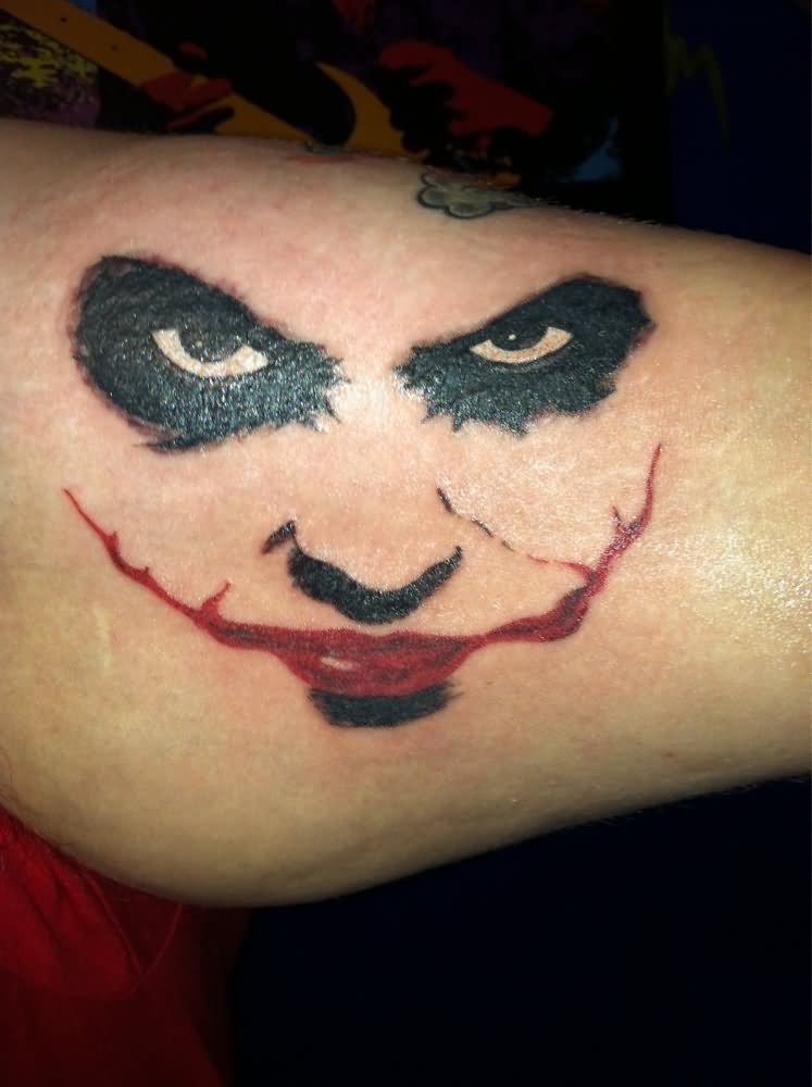 Black Eyes Red Lips Heath Ledger Joker Tattoo.