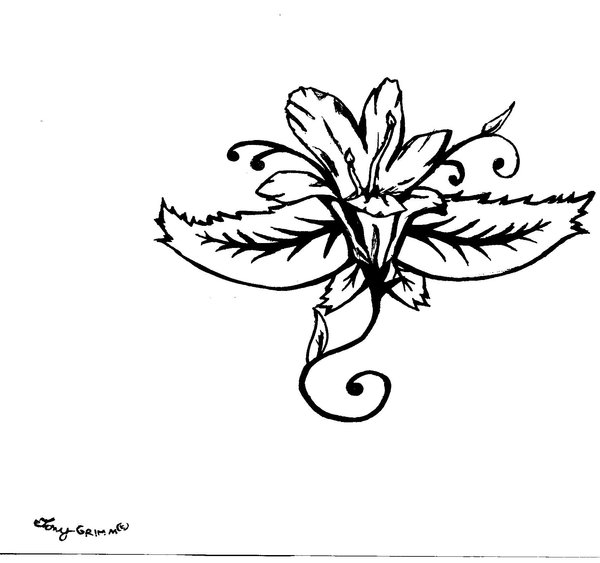 Black Feminine Flower Tattoo Stencil