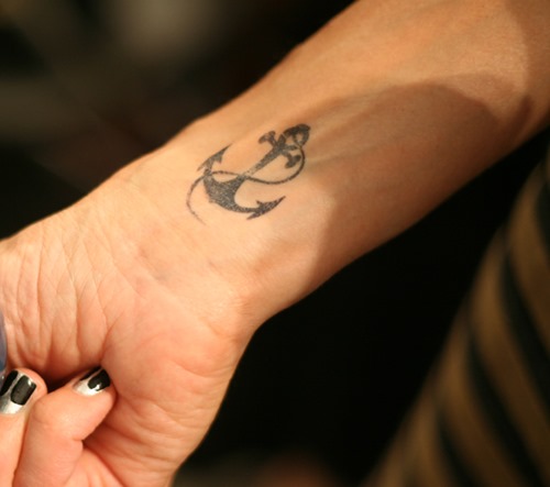 Black Ink Anchor Tattoo On Right Wrist