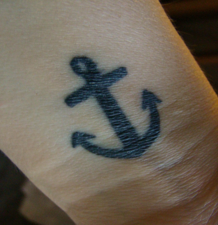 Black Ink Anchor Tattoo On Wrist For Girls