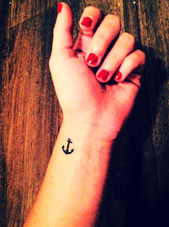 Black Ink Anchor Tattoo On Wrist