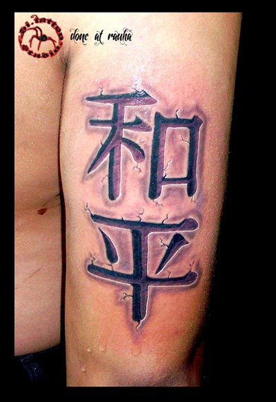 Black Kanji Lettering Tattoo Design For Half Sleeve By Biand