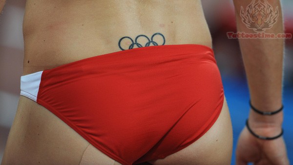 Black Olympic Symbol Tattoo On Lower Back