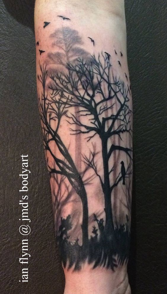 Black Silhouette Tree Tattoo by Ian Flynn