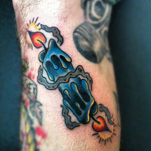 Blue candle burning on both ends tattoo