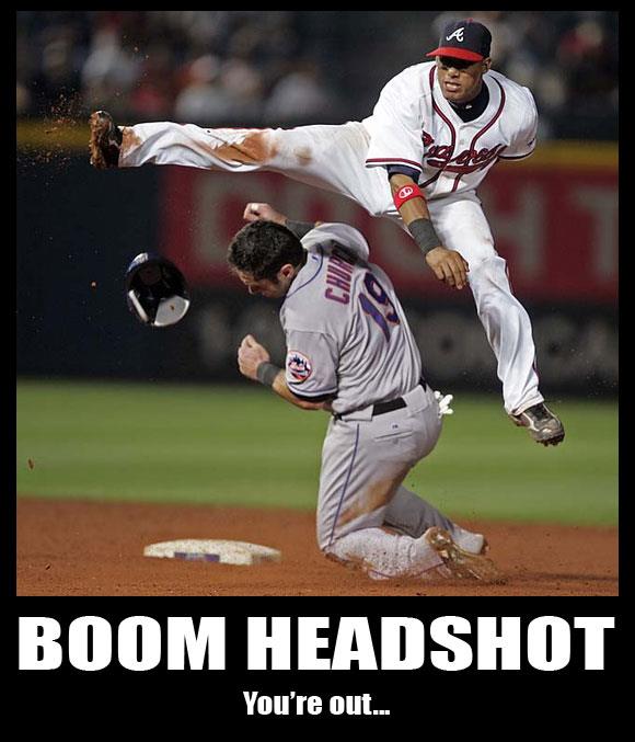 Boom Headshot You Are Out Funny Baseball Meme Poster