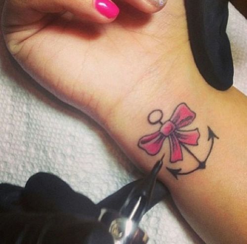 Bow Anchor Tattoo On Wrist For Girls