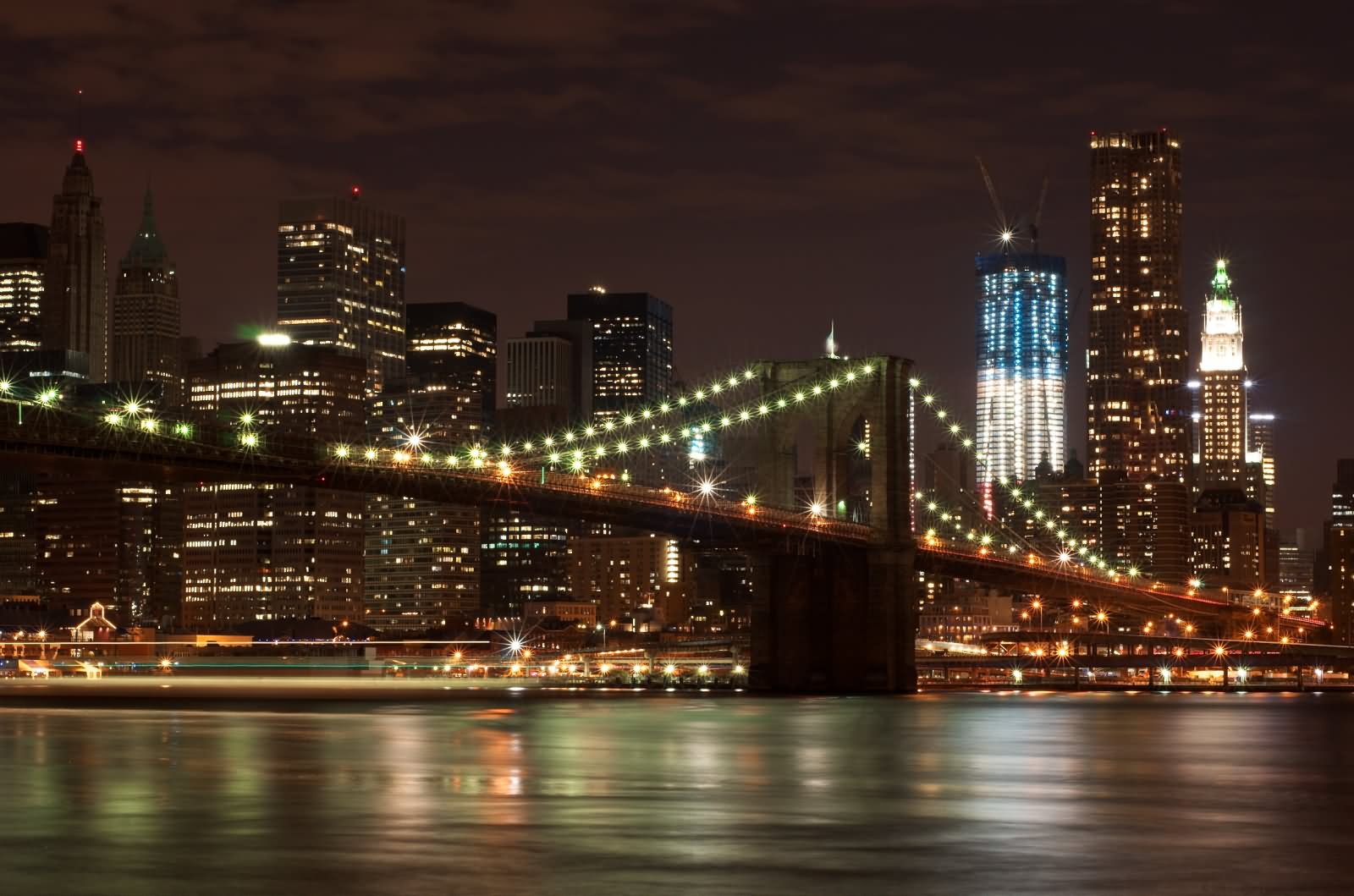 Brooklyn Bridge And One World Trade Center Night Picture