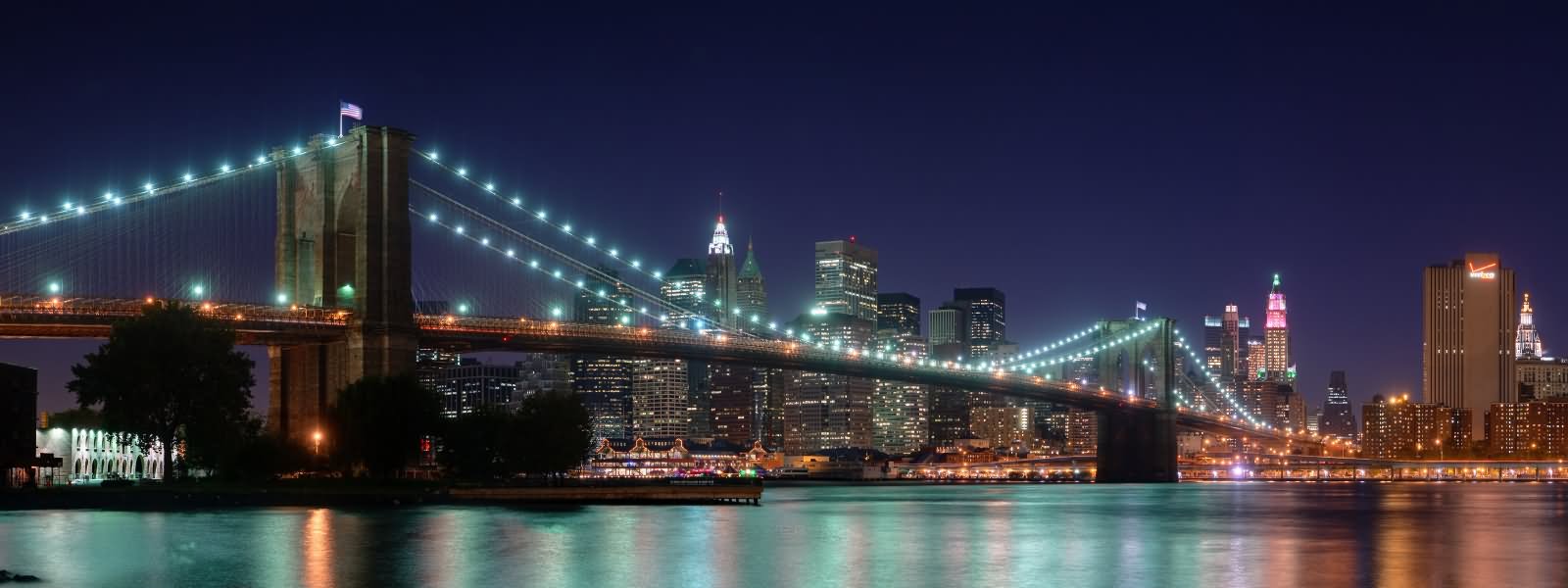 Brooklyn Bridge Panorama View At Night