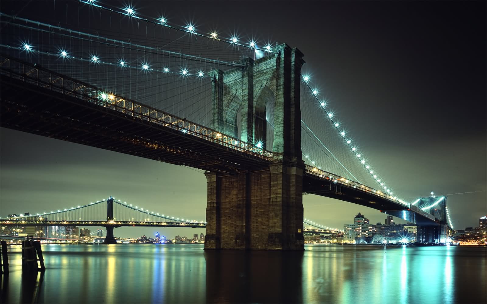 Brooklyn Bridge With Night Lights